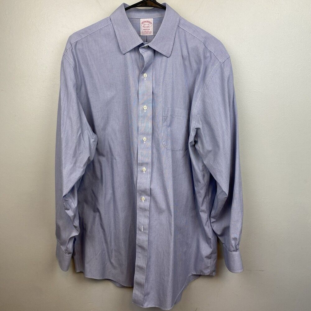 Brooks Brothers Dress Shirt Men's 16.5 Blue Long Sleeve Check Madison - Picture 1 of 9